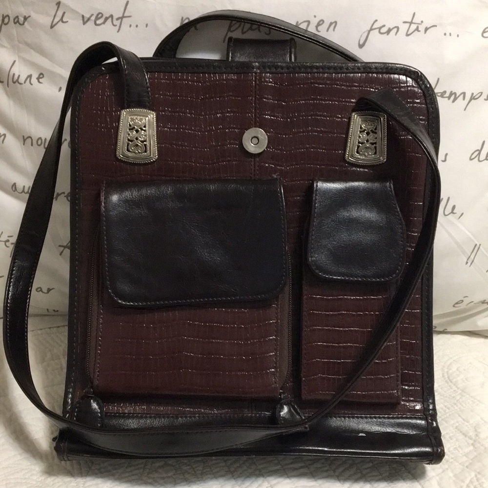 Brown Two Tone Leather Shoulder Bag